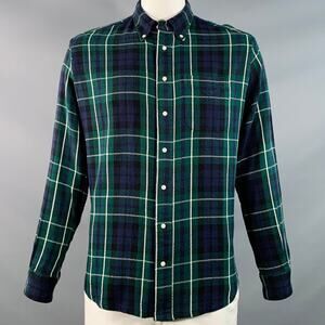 Size XL Green Blue Plaid Cotton Twill Button Down Collar Long Sleeve Shirt
